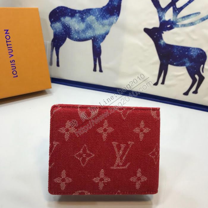 LV錢包 新品 頂級原單 M60895牛仔紅 Supreme牛仔系列 LV短夾  ygqb1019